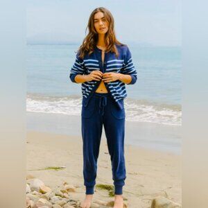 MINNOW S Navy Blue Knit Cashmere Lounge Pants Joggers Drawstring Pockets